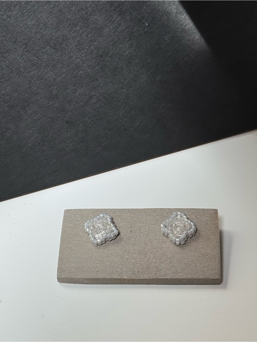 Handcrafted Satin Silk Miyuki Bead Square Stud Earrings